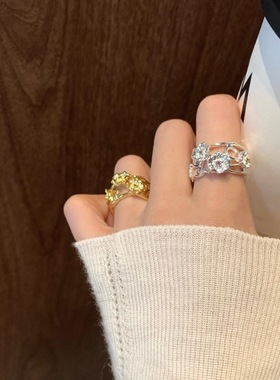 甜美镂空花朵戒指女精致优雅指尖生花灵动开口指环ins风食指戒潮