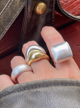 简约金属几何戒指女百搭叠戴个性时尚不规则开口指环哑光食指戒潮