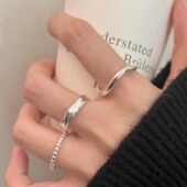 简约叠戴几何戒指女甜酷百搭时尚 不规则波浪S925银开口指环食指戒