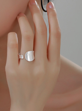 简约雾面戒指女几何不规则时尚个性S925镀银开口指环ins风食指戒