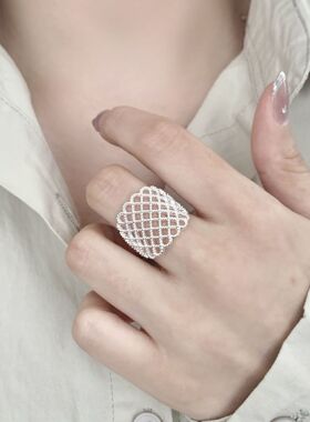 甜美气质网格戒指女小众设计感优雅百搭叠戴开口指环ins风食指戒