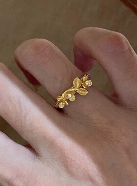 甜美立体桂花戒指女精致树叶百搭叠戴气质开口指环优雅轻奢食指戒