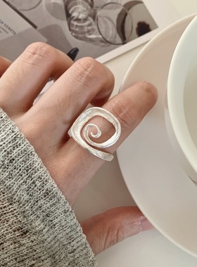 个性几何旋涡戒指女螺旋线条冷淡风开口指环小众设计嘻哈食指戒潮