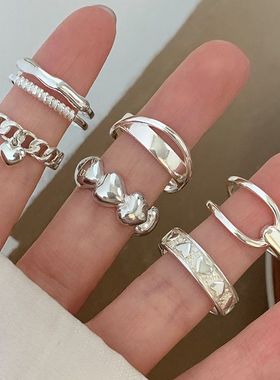 甜酷叠戴爱心戒指女简约百搭气质小众高级感S925银开口指环食指戒