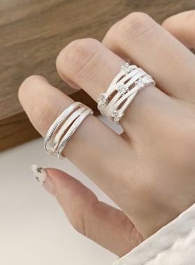 光圈多层线条戒指女简约冷淡风高级感雾面开口指环时尚食指戒潮