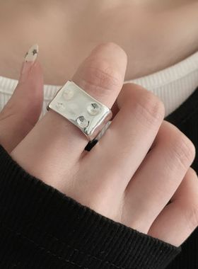 冷淡风几何宽面戒指女韩版小众设计不规则凹凸面开口指环食指戒潮