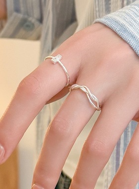小众几何线条缠绕戒指女小巧细圈精致百搭开口指环ins风食指戒潮
