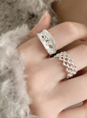 设计师款镂空雕花叠戴指环高级感