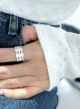 设计感麦穗戒指女时尚精致镂空个性S925镀银开口指环ins食指戒潮