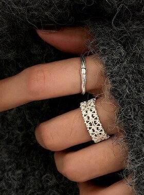 甜美镂空蕾丝花纹戒指女精致优雅百搭叠戴开口指环ins风食指戒潮