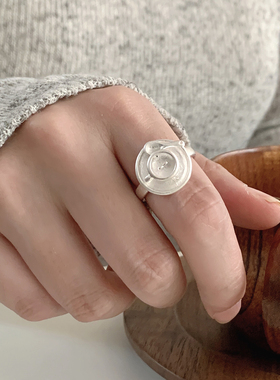 小众网红咖啡杯造型开口食指戒