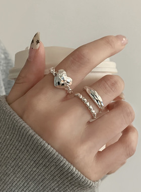 精致鱼鳞纹爱心戒指女时尚个性轻奢高级感双层开口指环小众食指戒