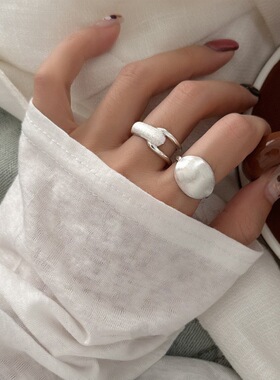 甜酷拉丝几何戒指女半圆馒头线条镂空精致叠戴开口指环网红食指戒