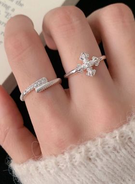 叠戴甜酷百搭交叉戒指女简约时尚优雅气质开口指环ins风食指戒潮