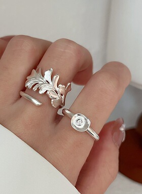 不规则银杏叶子戒指女个性立体元宝开口指环百搭叠戴网红食指戒潮