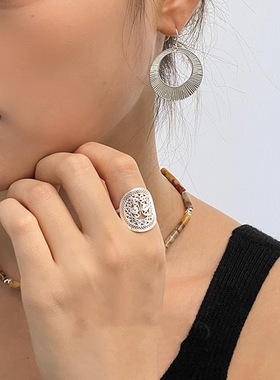 复古镂空蝴蝶蕾丝花边戒指女民族风小众新中式开口指环叠戴食指戒