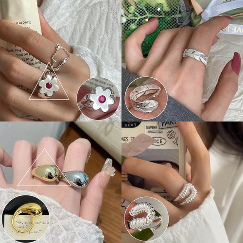 清仓特价开口可调节戒指女百搭时尚复古气质几何S925银开口食指环