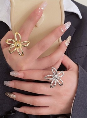欧美风夸张镂空花朵戒指女精致时尚个性嘻哈开口指环小众食指戒潮