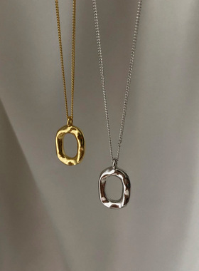 925镀银椭圆甜甜圈项链复古简约锁骨链韩国东大门做旧地摊潮饰品