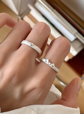 猫狗日记童趣俏皮戒指女ins风小众设计感百搭开口指环网红食指戒