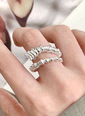 个性时尚牛角戒指女网红小众设计夸张开口指环创意嘻哈百搭食指戒