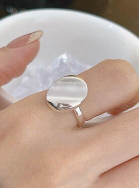 几何不规则椭圆凹面戒指女个性时尚简约拉丝开口指环小众食指戒潮