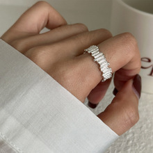 闪亮肌理感戒指女几何时尚个性设计感S925镀银开口指环ins食指戒