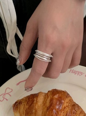 小众设计感多层线条戒指女几何时尚简约冷淡风S925镀银开口食指环