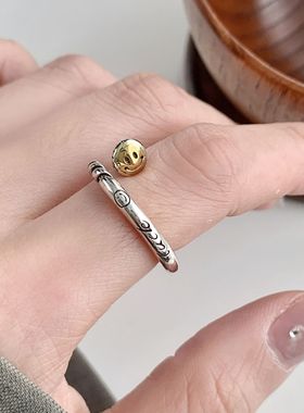 叠戴复古时尚戒指女几何钉子撞色金银字母开口指环小众食指戒