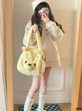 日本代购卡通小熊噗噗维尼熊单肩包可爱毛绒包女库洛米斜跨包包
