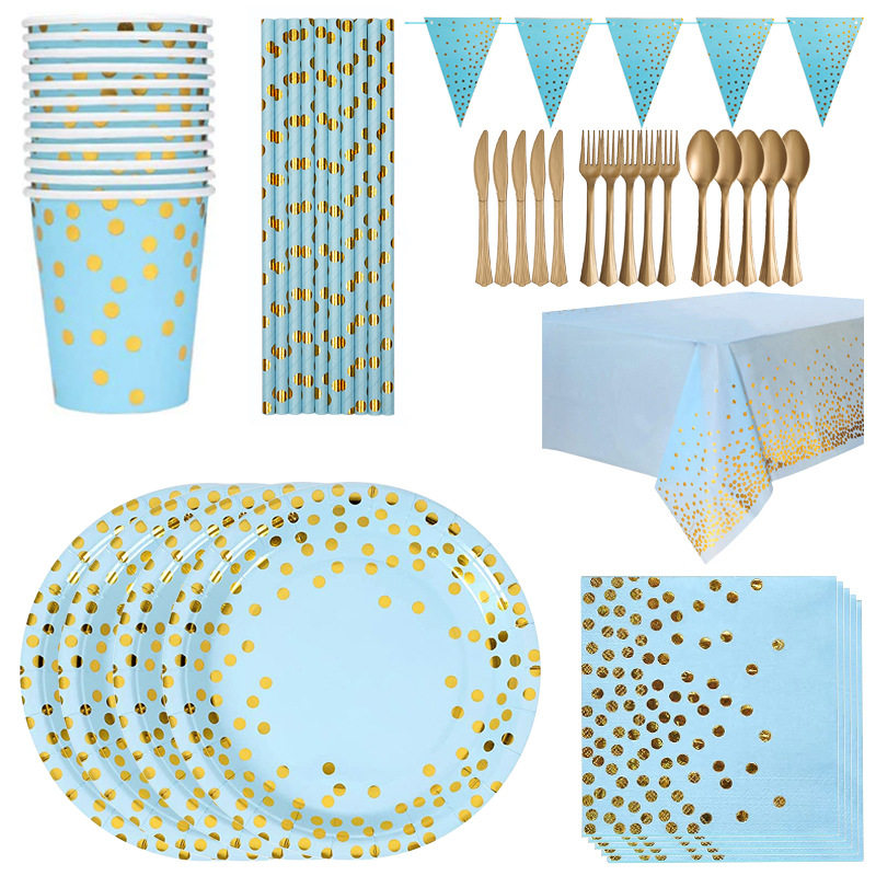 烫金蓝色金圆点一次性纸盘派对宴会一次性餐具套装纸盘杯餐巾纸,节庆用品/礼品,气球,淘宝优惠券,粉丝福利购,淘宝优惠卷