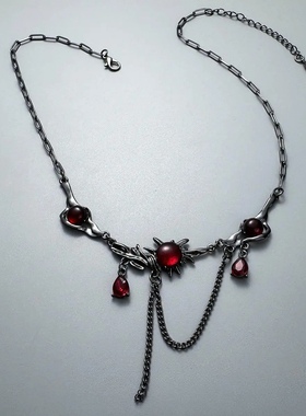 哥特风红色锆石流苏项链亚比配饰