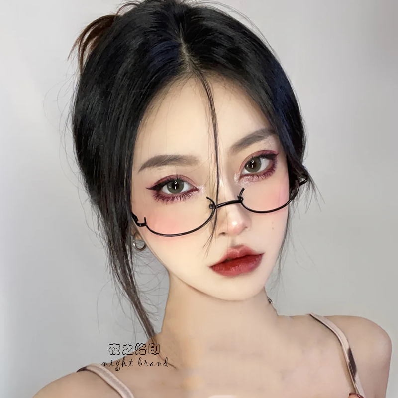 高级感下半框眼镜女半截眼镜框二次元御姐纯欲风眼睛镜架空框装饰