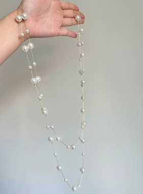 满天星珍珠长款项链多层叠戴百搭