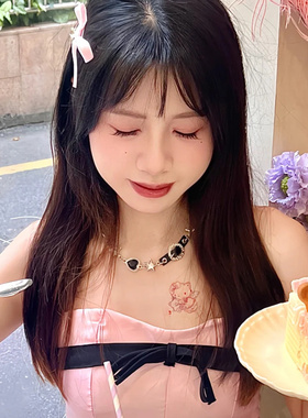 y2k黑钻锁骨链亚比颈链甜酷辣妹