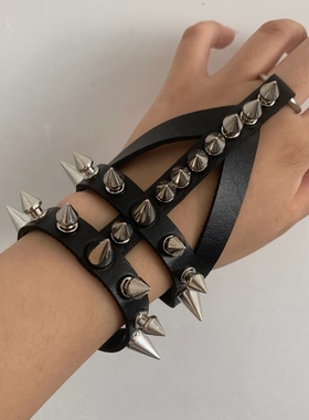 万圣节赛博手链戒指一体朋克手环