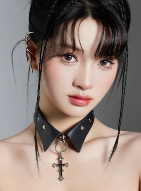 哥特吊坠十字架新款项链女辣妹锁骨链夸张颈链个性亚文化配饰脖链