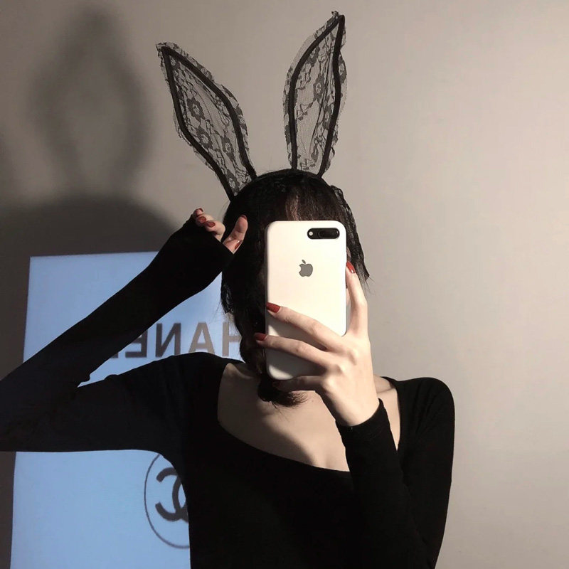 夜店蕾丝兔耳朵头饰发箍猫耳蒙面女郎面纱眼罩主播女黑色性感发卡