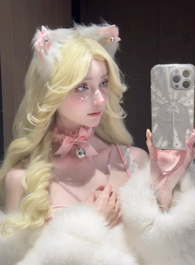 蝴蝶结铃铛项链猫耳项圈女小众独特脖颈带高级感锁骨链粉色配饰