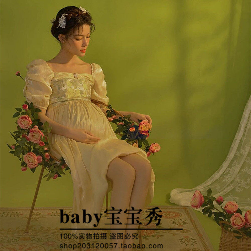 孕妇拍照服装小清新唯美孕妈咪大肚照写真影楼摄影写真拍照连衣裙