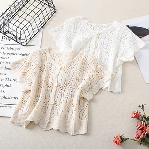 披肩配吊带裙子外搭短款罩衫女春针织防晒开衫薄款镂空上衣小外套