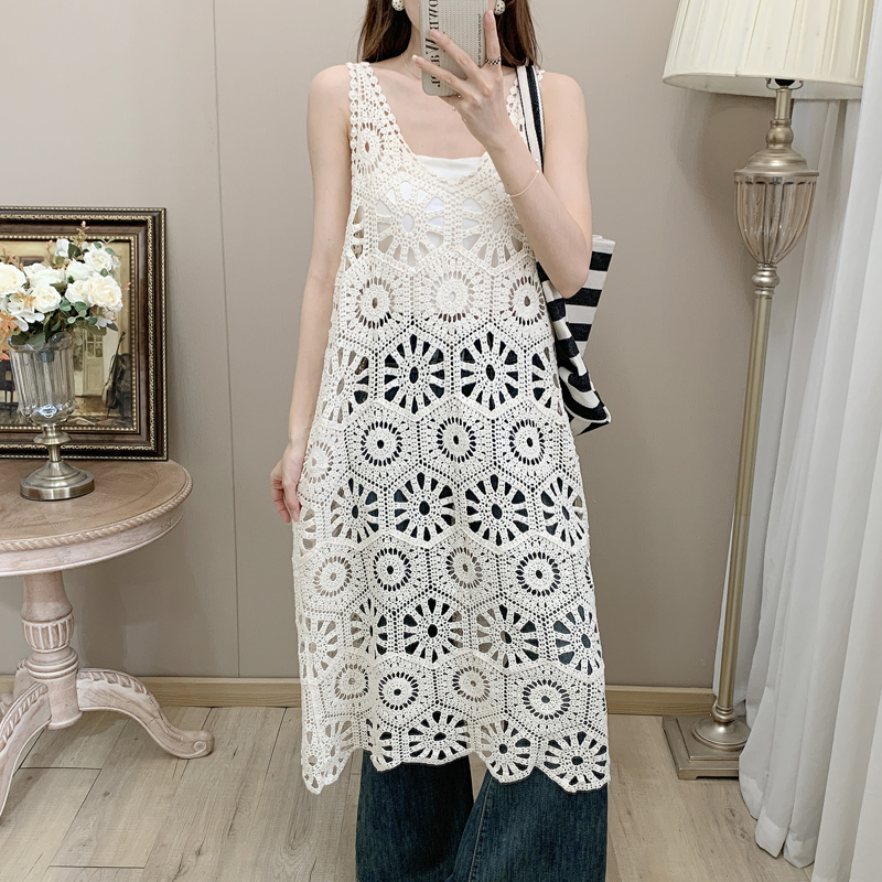 法式套头镂空度假风针织连衣裙