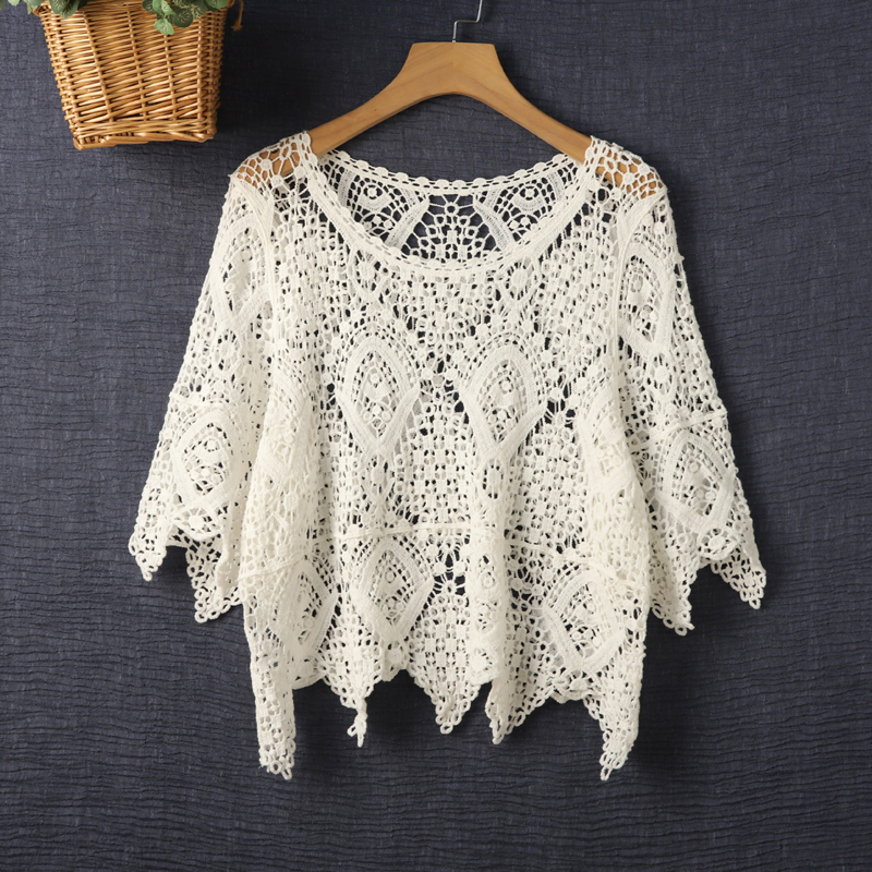 不规则镂空棉线针织衫女薄款宽松2025新款夏套头罩衫防晒外套上衣