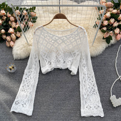 波西米亚复古钩花上衣女网红小衫