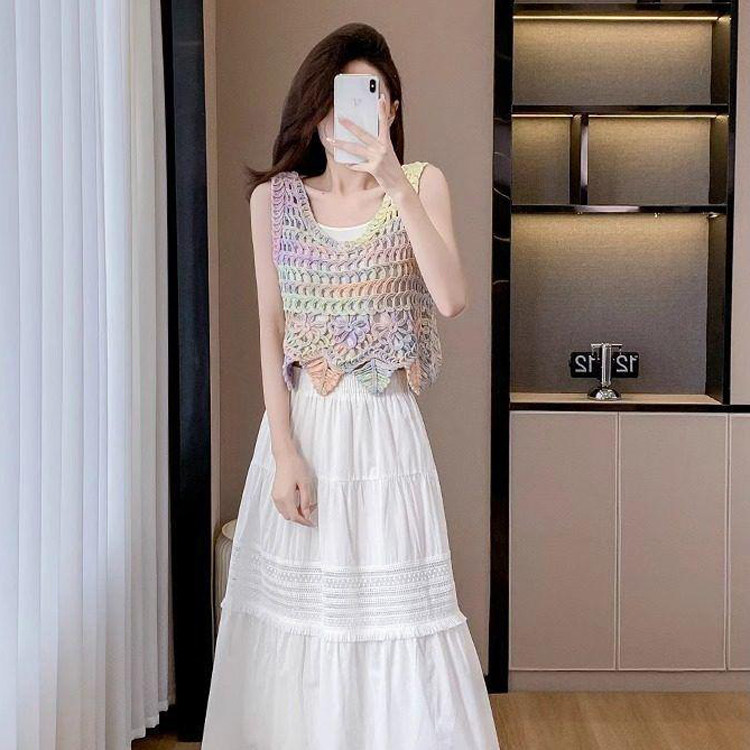 2025新款别致惊艳无袖吊带镂空针织背心女海边度假外穿设计感上衣