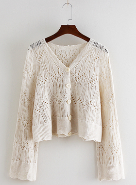 薄款针织衫女早秋空调衫2025新款棉质镂空小外搭披肩百搭上衣开衫