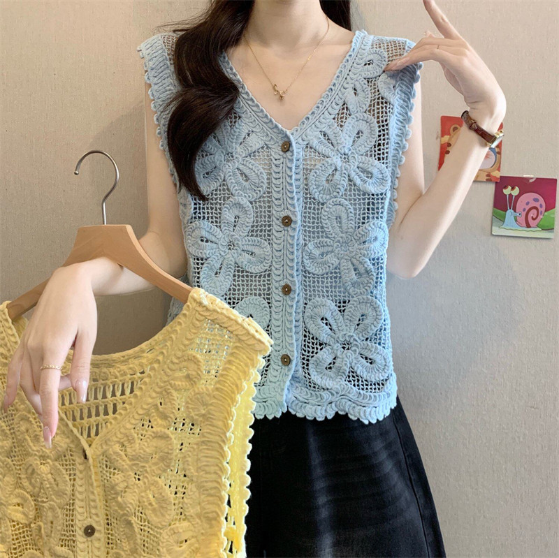 钩花镂空背心马甲女叠穿夏季小个子巨好看无袖短款上衣外穿罩衫潮