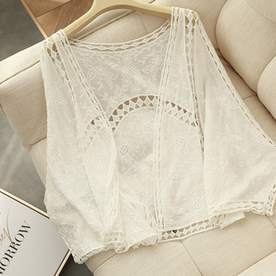2026春夏新款小清新少女心白色镂空刺绣披肩蕾丝防晒衣外搭小开衫