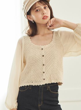 日系镂空刺绣甜美短款衬衫上衣女