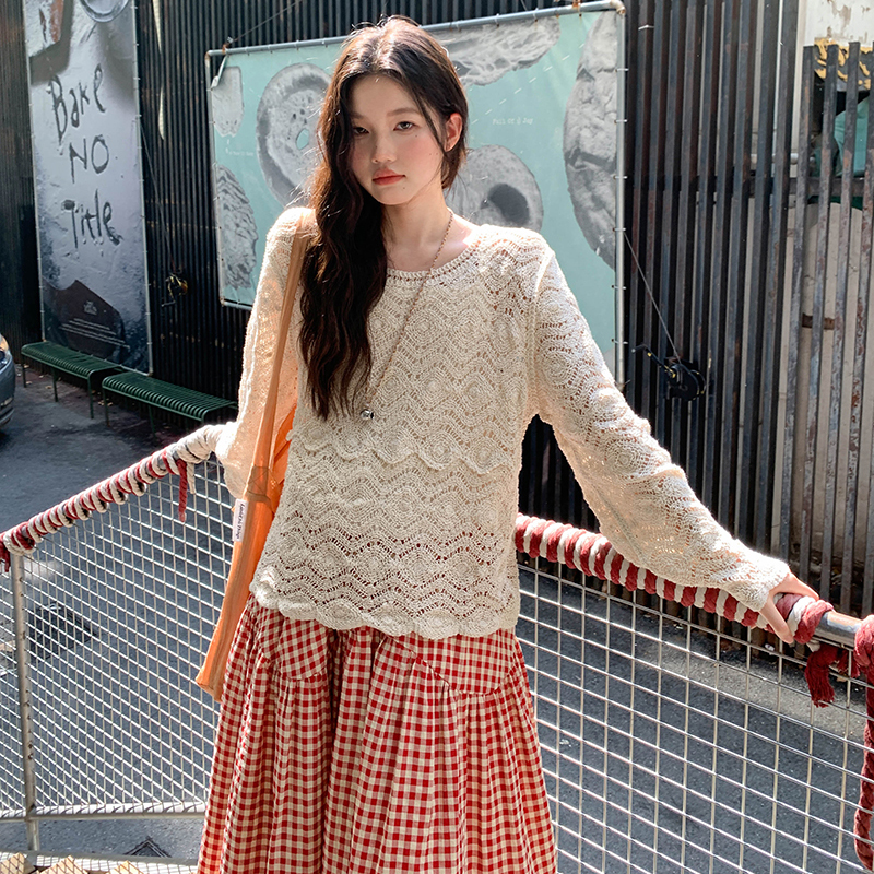 秋季新款纯色镂空设计感罩衫女